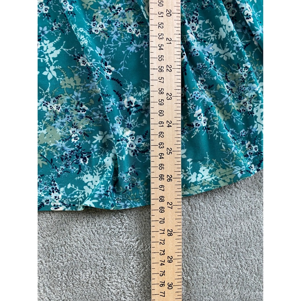 Ava & Grace Womens XL Teal Floral Pintuck Lace Yoke 3/4 Roll Tab Sleeve Blouse - Picture 9 of 14